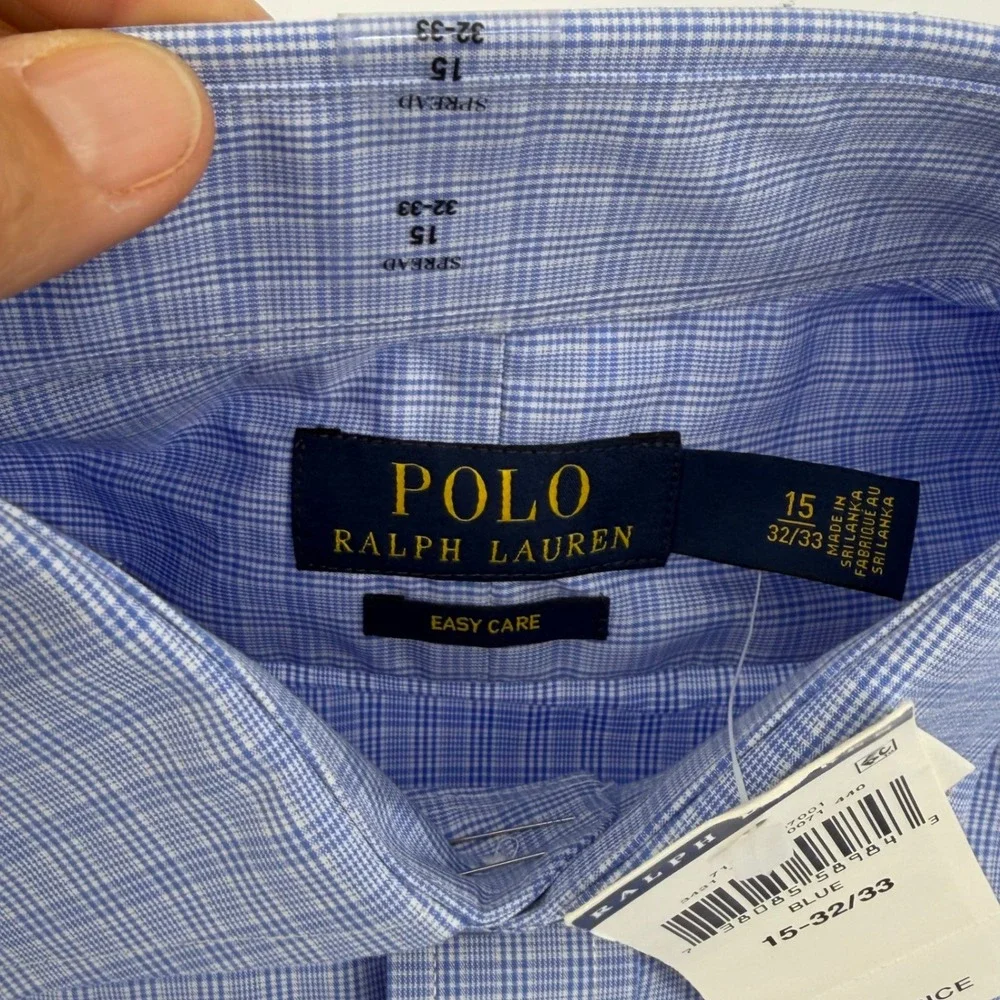 Polo Ralph Lauren NEW Mens Blue Micro-Check Spread Collar Dress Shirt 15‎ 32/33